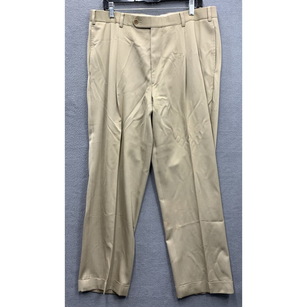 Brooks Brothers Mens Dress Pants Pleated Cuffed Beige Dry Clean Only Size 36X30 - Picture 1 of 16